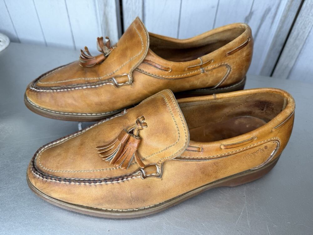 VTG Florsheim Weeds Brown Leather Loafer Tassel Preppy Shoes Men’s 8.5/9 Vibram